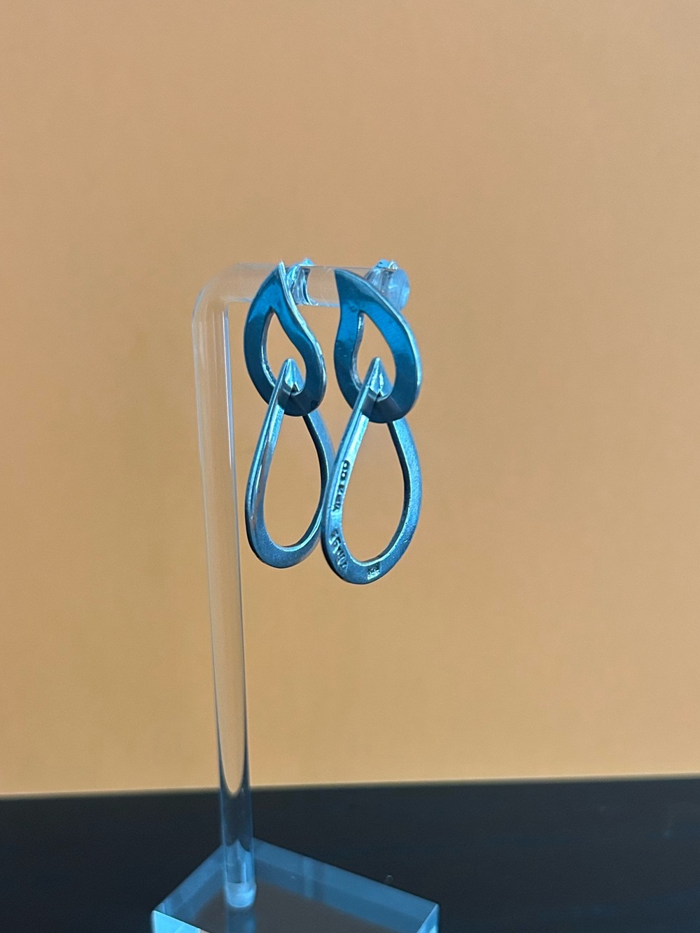 Large Sterling Silver Interlock Open Teardrop Dangle Statement Earrings Vintage